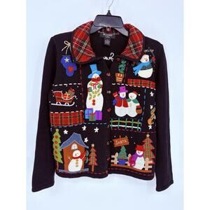 Planet & Company Snowman Christmas Cardigan Ugly Sweater Womens Small Festive
